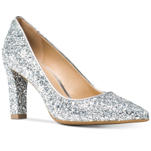 Michael Kors Shoes - Michael Kors Glitter Silver Heels Size 8M New